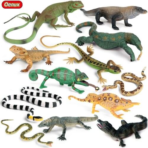 Oenux Classic Wild Reptile Animals Simulation Lizard Chameleon Snake Action Figures Model Figurine PVC Miniature Collection Toys