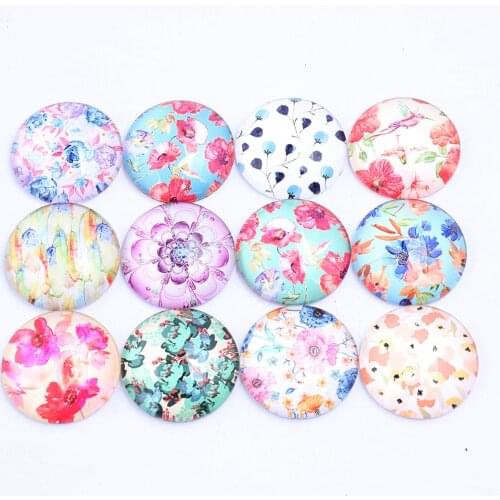 Onwear mixed watercolor flower pattern photo glass cabochon 10mm 12mm 14mm 16mm 18mm 20mm 25mm 30mm diy jewelry making