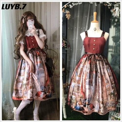 Girl Lolita dress Palace Panting Gothic Kawaii cute sexy sleeveless sling Plastic waist Japanese Cartoon Dress