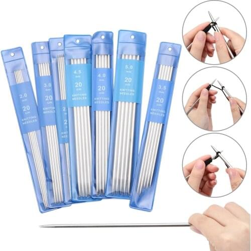 5Pcs/Set 20cm Straight Knitting Needles Stainless Steel Metal Crochet Hooks Size 2-5mm DIY Sweater Weave Knitting Tool Craft Set