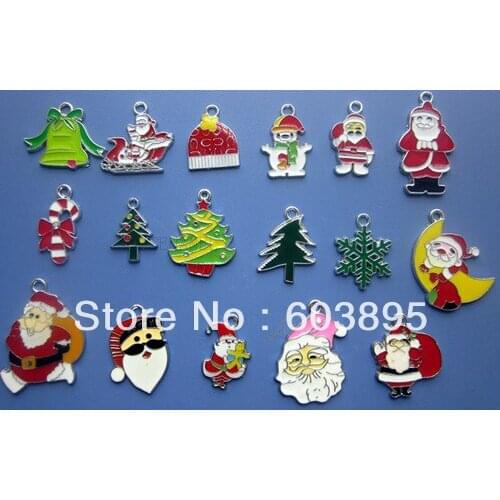 R9654545! Christmas Wholesale lots 100PcsXSilver-tone Mix Unique Enamel Christmas tree Charms Pendants