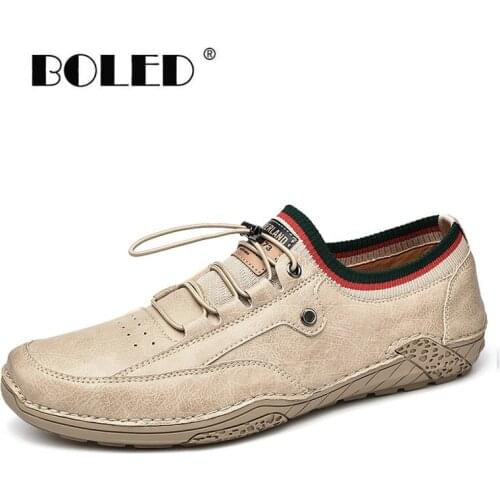 Plus Size Split Leather Shoes Men Comfy Casual Shoes Flats Soft Lightweight Shoes Loafers Walking Lace-Up Walking Men Shoes
