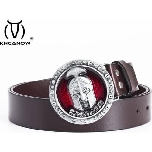 Male Jeans Cowhide Genuine Leather Belts For Men Luxury Designer Brand Vintage Spartacus Waistband Strap Freedom Ceinture Homme