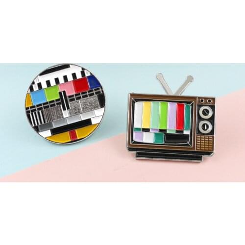Retro Antenna TV Pins Color Snowflake Screen No Sign TV Signal Picture Antenna Television Jewelry Gift Brooches For Friends