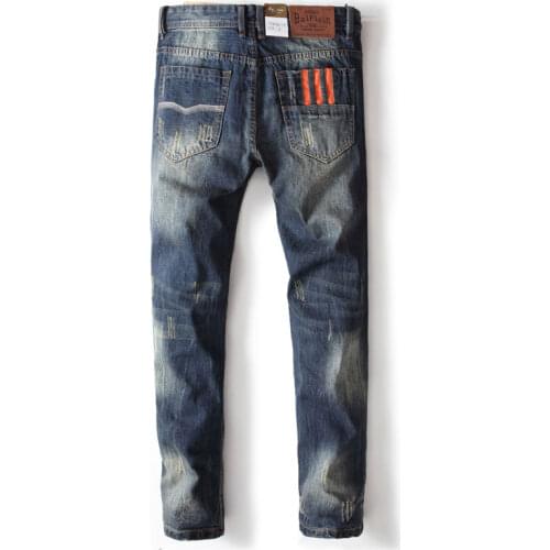 Blue Jeans Men Straight Denim Jeans Trousers Plus Size 29-40 High Quality Cotton Logo Brand orange button Mens Jeans 778