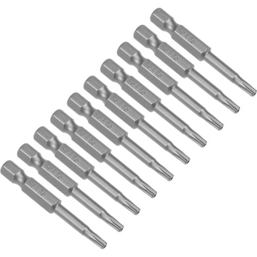 Uxcell 10pcs 50mm 1/4" Hex Shank T15 Magnetic Torx Head Security Screwdriver Bits S2