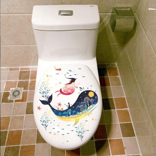 Vinyl Underwater World Dolphin animal Toilet stickers Bathroom Background Toilet Room Home Decor Decals waterproof Wall Sticker