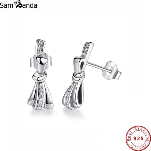 Earrings For Women 925 Sterling Silver Pendientes Cute Crystal Stud Earings Fashion Jewelry Brilliant Bows