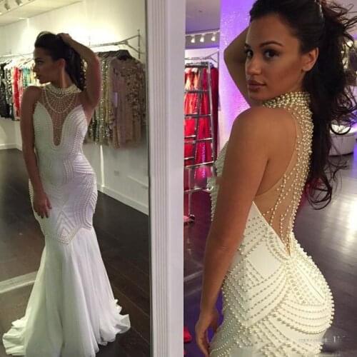 Vestido De Noiva Sheer Neck Sexy Wedding Dress Pearls Mermaid Sleeveless Wedding Dresses Wedding gown