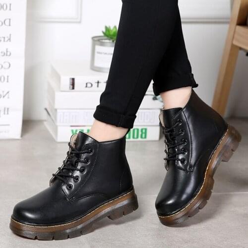 Winter Women Ankle Boots Chelsea Boot Leather Women Fashion Warm Fur Motorcycle Boots Non-slip Female Platform Boots Botas Mujer