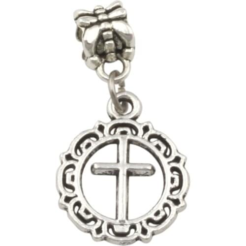 100pcs ZincAlloy Open Flower Circle Cross Charm Big Hole Bead Fit European Bracelet Jewelry 16x32mm A-242a