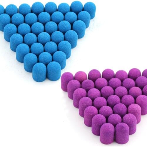 20pcs/pack 10*15 Purple Pink Sanding Caps Rubber Nail Milling Cutter Drill Bits for Pedicure Manicure Cuticle Drill Accessories