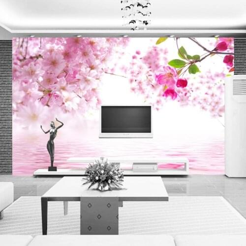 Custom 3D Photo Wallpaper Mural Nordic Modern Pink Flowers On Water Restaurant Living Room Background 3D Wall Papers Home Decor
