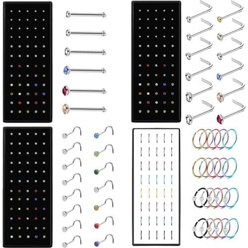 40/60Pcs L Shape Nose Ring Curved Pack Crystal Straight Nose Ring Set Nose Stud Lot Piercing Nariz Cuff Nase Pircing Nose Clip