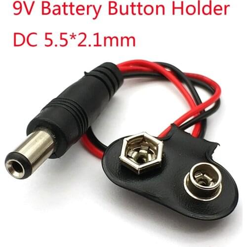 9V Battery Button Holder 9V Battery Holder With DC 5.5*2.1mm Power Plug 10CM