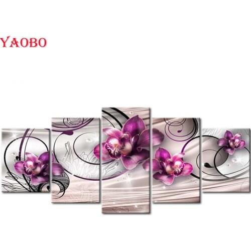 5pcs/set Diamond Painting Cross Stitch Magnolia Flower Multi-picture Full Square Round Diamond Embroidery Diamond Mosaic Art