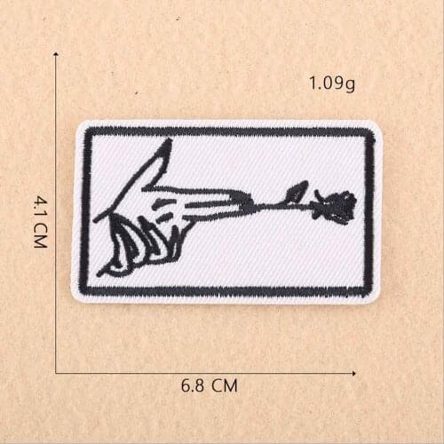 White Black Biu Finger Gesture Flower Full Embroidery Iron On Embroidered Clothes Patches For Clothing Stickers Wholesale