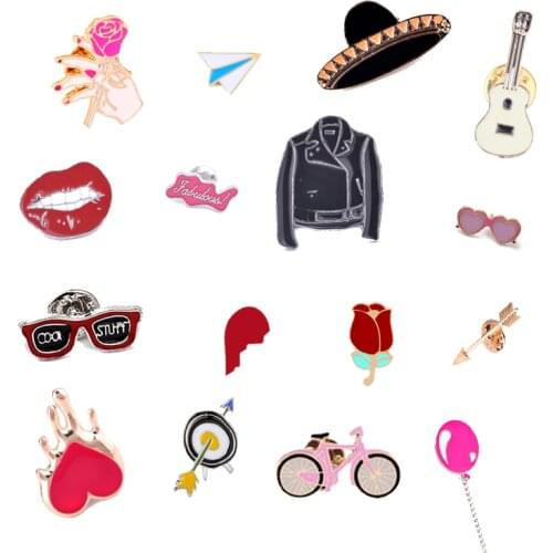 Fashion Denim Shirt Jewelry Pin Women Men Enamel Pins Metal Sunglasses Hat Guitar Flower Brooches Bag Accessory Special Gift Kid