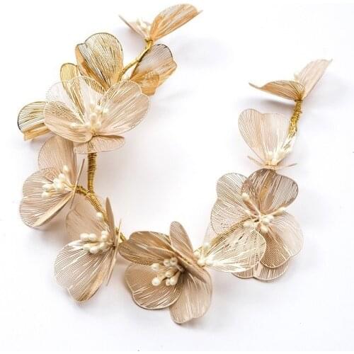 Gold Silver Color Copper Floral Bridal Hair Crown Women Tiara Hand wired Wedding Headband Hair Accessores