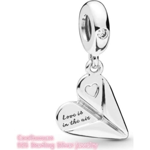 Mothers Day 100% 925 Sterling Silver Heart Paper Plane Dangle Charm beads Fits Original Pandora bracelets Jewelry Making