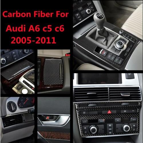 For Audi A6 05-11 Carbon Fiber Car Interior Gearshift Air Conditioning Outlet CD Panel Frame Cover Trim Stickers Accessories