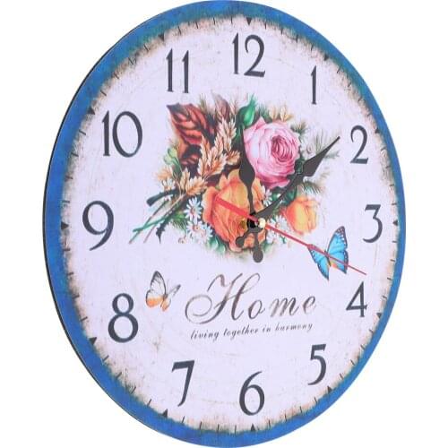 1PC Elegant Retro Wall Clock Decorative Vintage Flower Wall Clock Hanging Clock