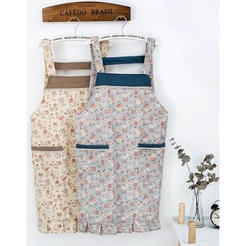 Women Floral Print Apron with 2 Pockets Waterproof Sleeveless Tie Up Aprons for Kitchen Cooking Baking