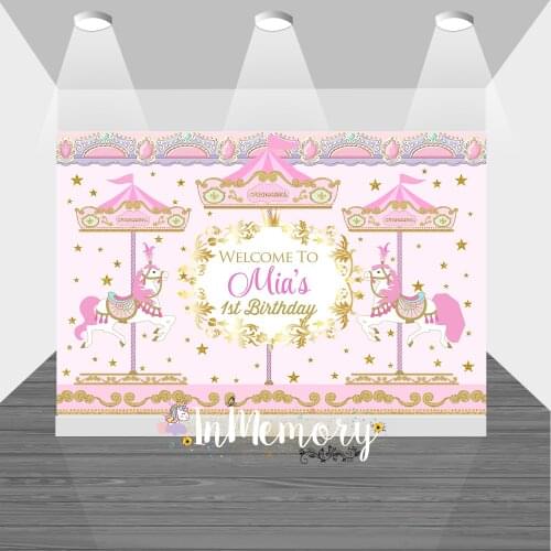 Photography Background Glitter Carousel Stripes Horse Baby Birthday Party Decor Photographic Backdrops for Photo Studio Custom