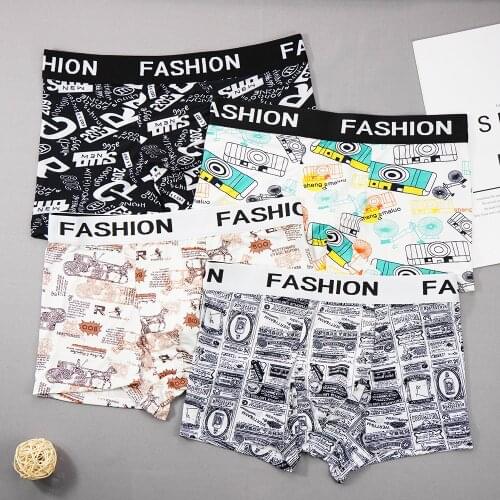 Hot Underwear Men Ice Silk Fashion Printed Boxer Homme Underpants Male Panties Breathbale Shorts U Convex Pouch Plus Size L-3XL