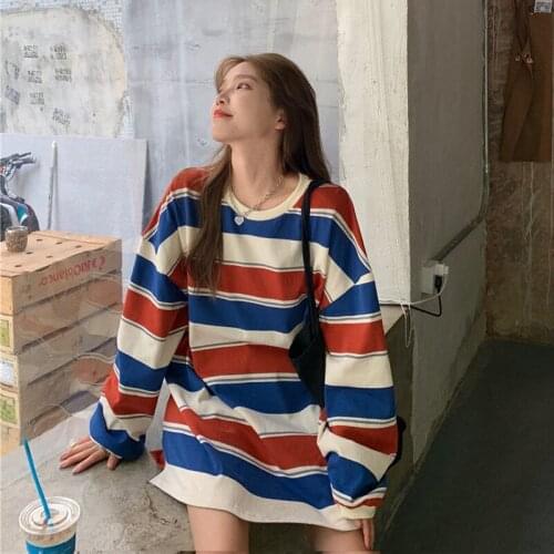 Harajuku All-match Stylish Stripe T Shirt Women Oversized Long Sleeve Loose Casual Tshirts Spring Autumn Female Korean Tops