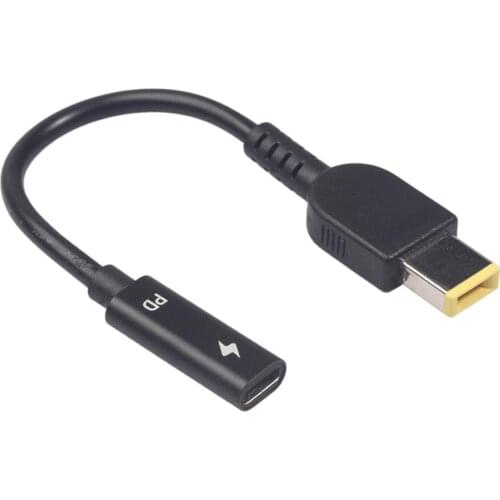 Type-C Female to Square DC Male PD Power Charger Connector Cable All-copper Conductor Induction Chip 15cm for Lenovo Thinkpad