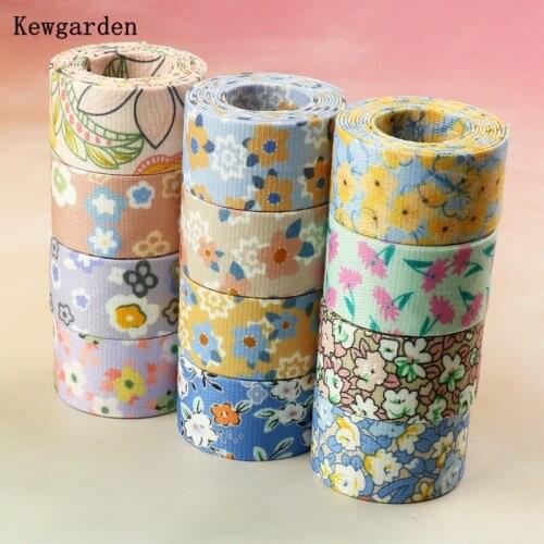 Kewgarden Printed Floral Cloth Fabric Ribbon 1" 25mm 3/8" 10mm DIY Bow tie Sewing Hair Accessories Handmade Tape 10 Meters