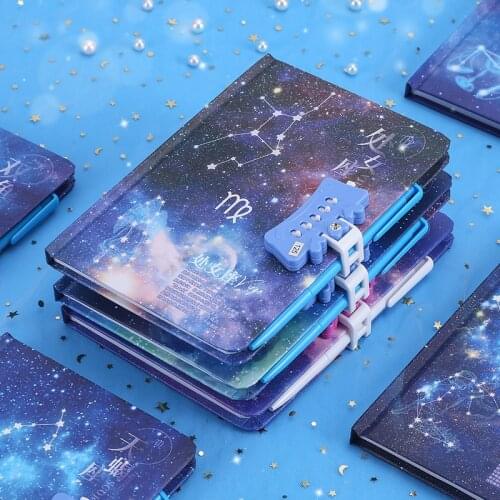 Twelve constellation code book male female students with lock diary classic simple book lovely Korean version thickened notebook