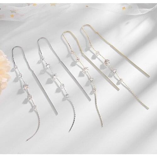 Korean Version Simple Crystal Tassel Earrings Women Face-Lift High-End Temperament Wedding Jewelry Accessories Girlfriend Gifts