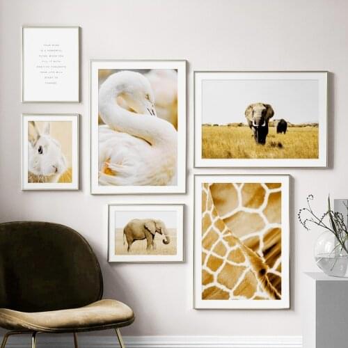 Rabbit Elephant Giraffe Flamingo Plant Nordic Posters And Prints Wall Art Canvas Painting Wall Pictures For Living Room Decor