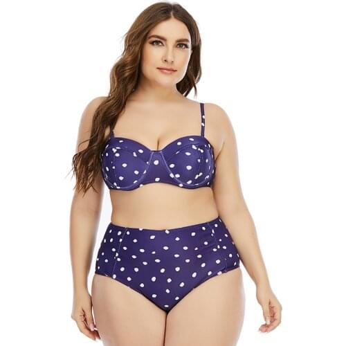 Swimwear High Waisted Plus Size Underwire Printing Dots Push Up Bra Bikini Mujer Sexy Halter Split Swimsuit Beachwear Biquini