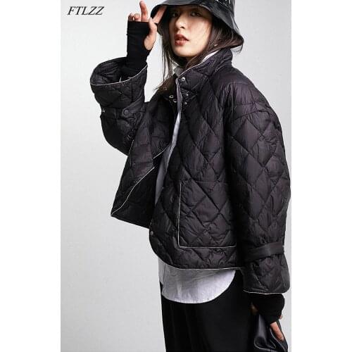FTLZZ Winter New Ultra Light Short Jacket New Women 90% White Duck Down Coat Single Breasted Parkas Loose Keep Warm Snow Outwear