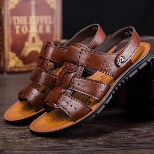 New Leisure Sandals For Men Hollow Out Genuine Leather Business Shoes Soft Sole Summer Outside Footwear Shoes For Male