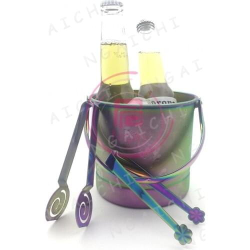 Ice Bucket Set Bar Tool Rainbow Stainless Steel Ice Buckets Tray With Tongs Barware Set Cold Drink Whiskey Beer Barrel Container