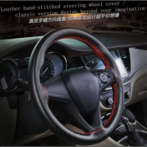 Genuine Leather Car Steering Wheel Cover Universal For SsangYong Actyon Turismo Rexton Rodius Korando Kyron Musso Sport