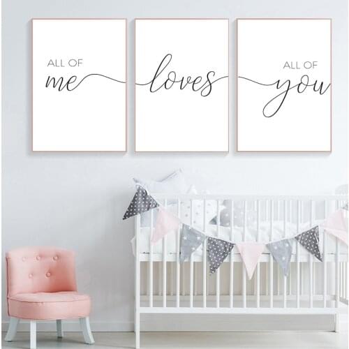 Nordic Minimalist All of Me Loves All of You Posters Print Couple Quotes Canvas Painting Nursery Wall Pictures Bedroom Decor
