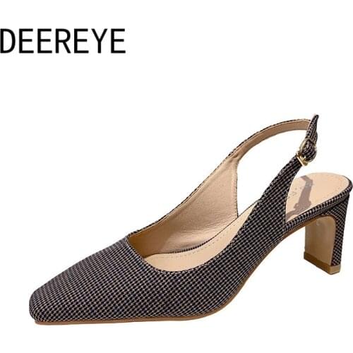 New Shiny Mesh Chunky Low Heeled Sandals Single 2021 Women Pumps Pointed Toe Ankle Strap Slingback Buckle Office Daily Shoes