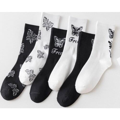 New cotton Socks YZ-S-ZZ-0024 2021 Web celebrity casual socks autumn winter print with beautiful butterfly cotton socks