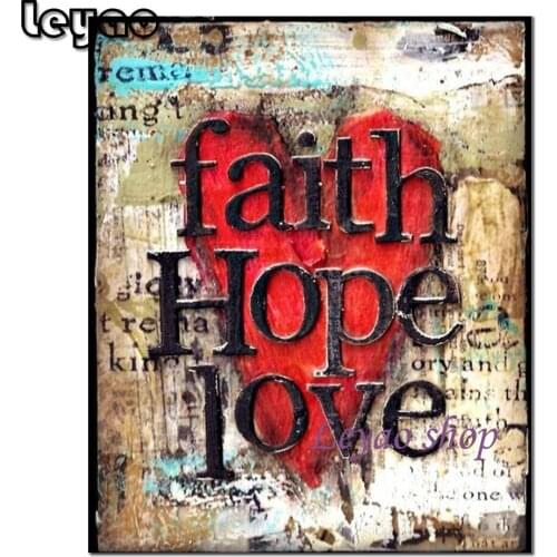 Full Square Round Diamond Painting Faith Hope Love 5D DIY Diamond Embroidery Mosaic Religion Art Kits Church Home Decoration