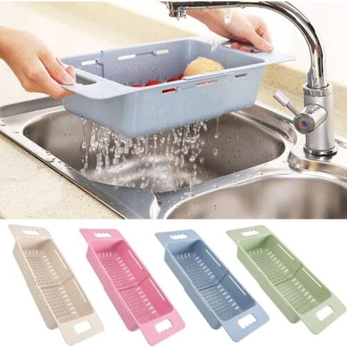 Adjustable Dish Drainer Sink Drain Basket Washing Vegetable Fruit Plastic Drying Rack Kitchen Accessories Organizer Holder