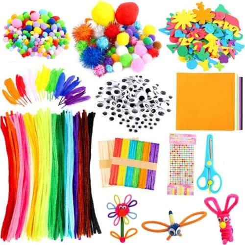 Plush Stick DIY Craft Toys Set Popsicle Sticks Pompoms Rainbow Colors Shilly-Stick Wiggle Eyes Handmade Art Materials For Kids