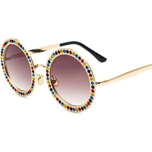 Luxury Diamond Round Top Sunglasses For Female Vintage Sexy Pink Color Frame Brand Designer Pilot Transparent Oculos De Sol