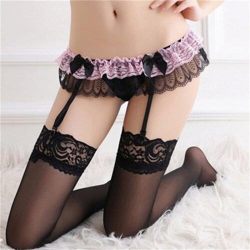 Sexy Ladies Garter Belt Suspenders Floral Lace Stockings Erotic Lace Bowknot Thigh High Pantyhose(Without Stockings )
