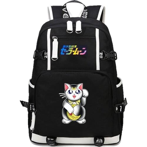 High Quality Women Bags School Backpacks Anime Sailor Moon Kawaii Cat Luna Printing Teenage boy Girls student bookbag backpack
