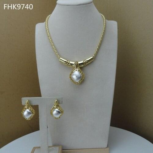 Yuminglai Dubai Costume Jewelry 24K Fine Jewelry Sets Necklace and Earrings FHK9740